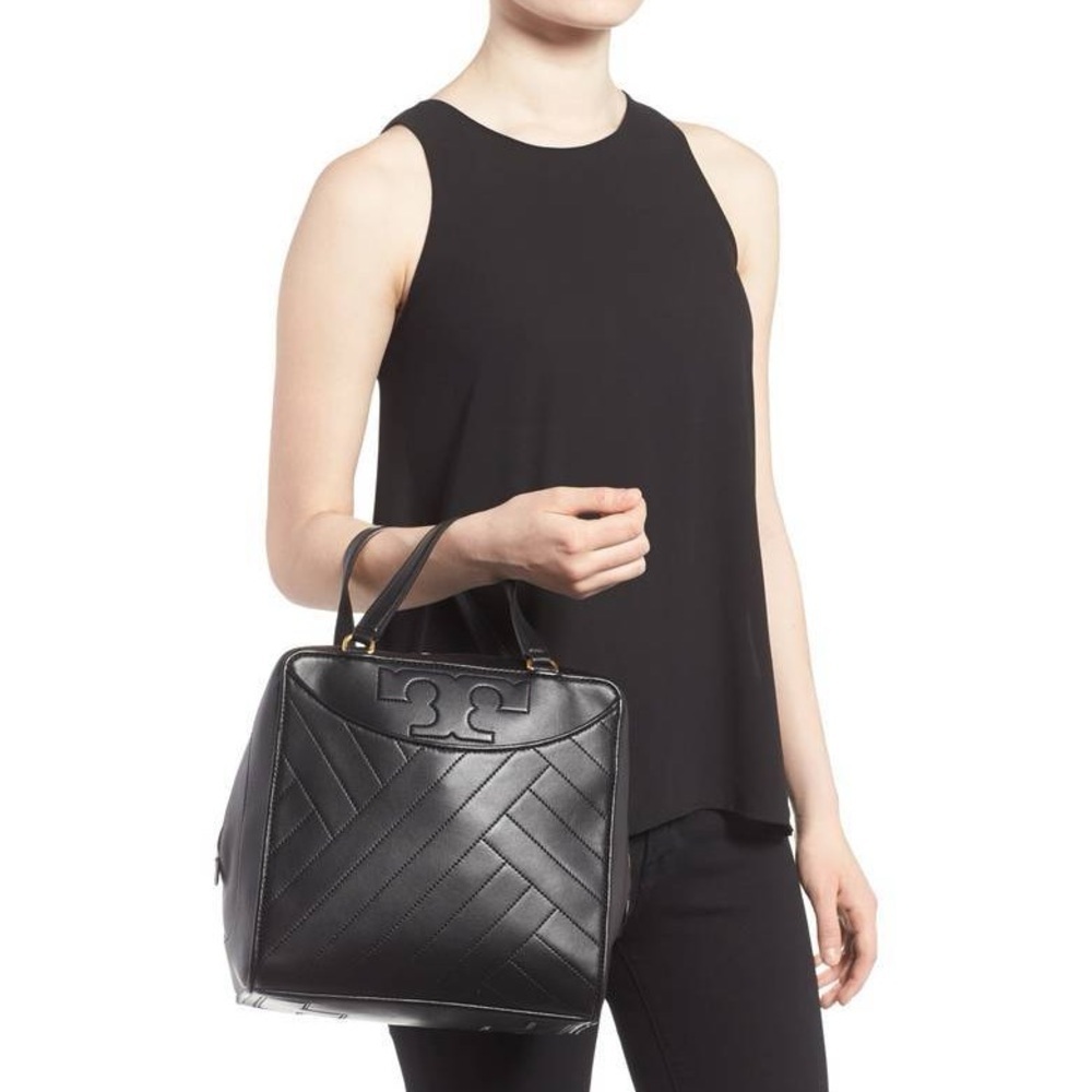 Tory Burch Alexa Quilted Leather Satchel in Black